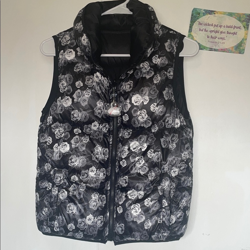 Betsey Johnson Reversible Black and White Floral Vest